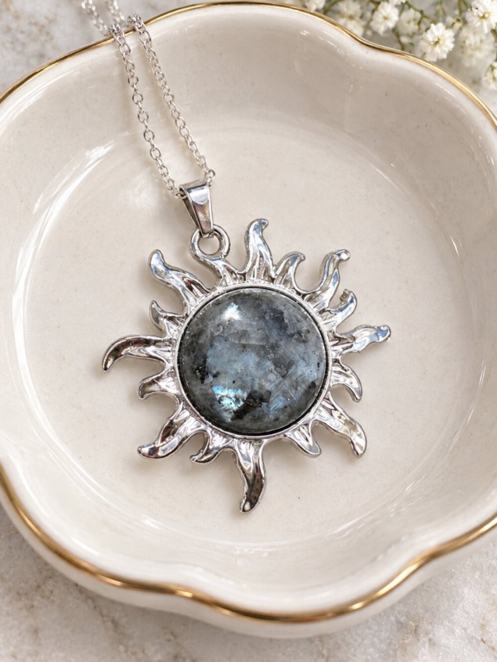 Larvikite Sun Pendant Necklace